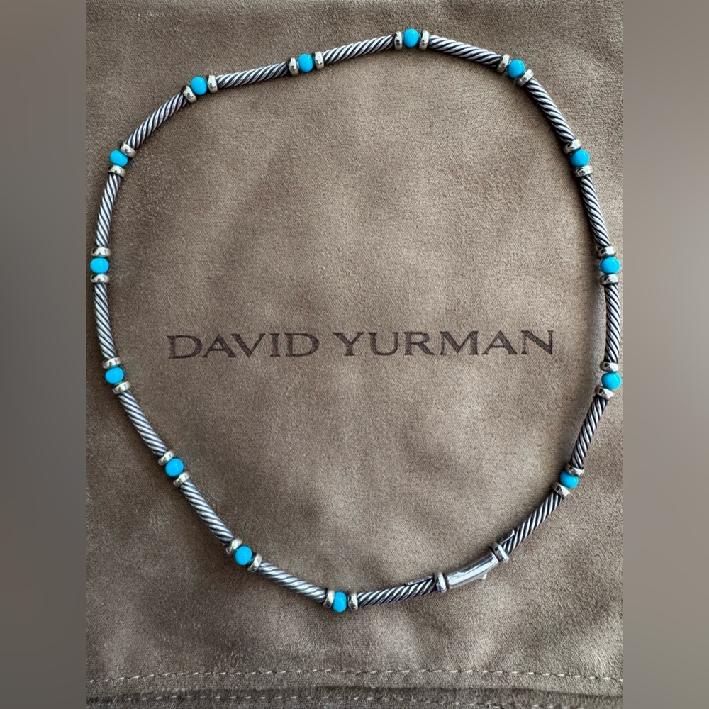 David Yurman Hampton 14K Gold/Turquoise Sterling Silver Choker Necklace 15.25"